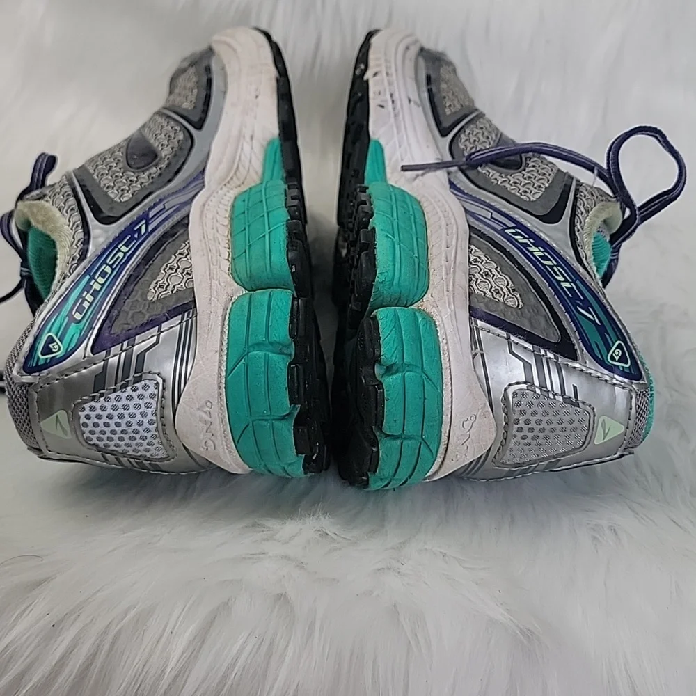 BROOKS Ghost 7 Gray Teal Lace Up Running Athletic Active Performance Sneaker 9.5